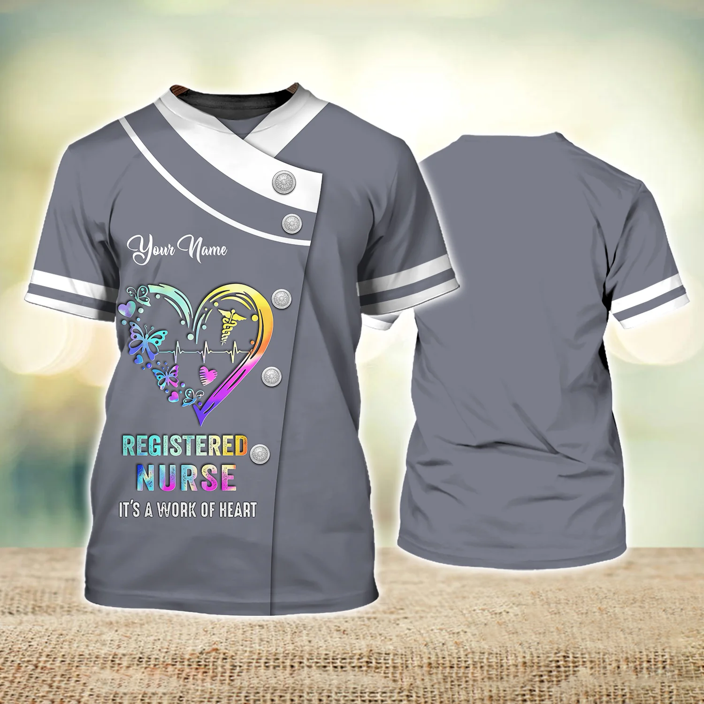 Registered Nurse Is A Work At Heart Watercolor Grey Ver Personalized Name 3D Tshirt TO3201