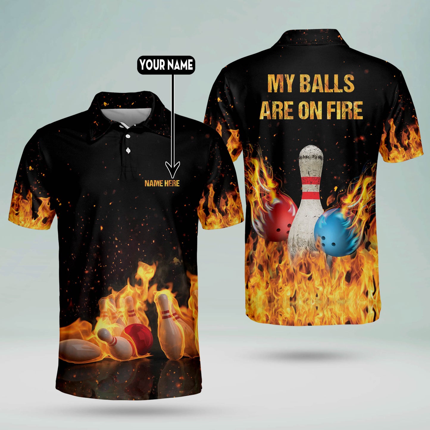 My Balls Are On Fire Bowling Shirt BM0013