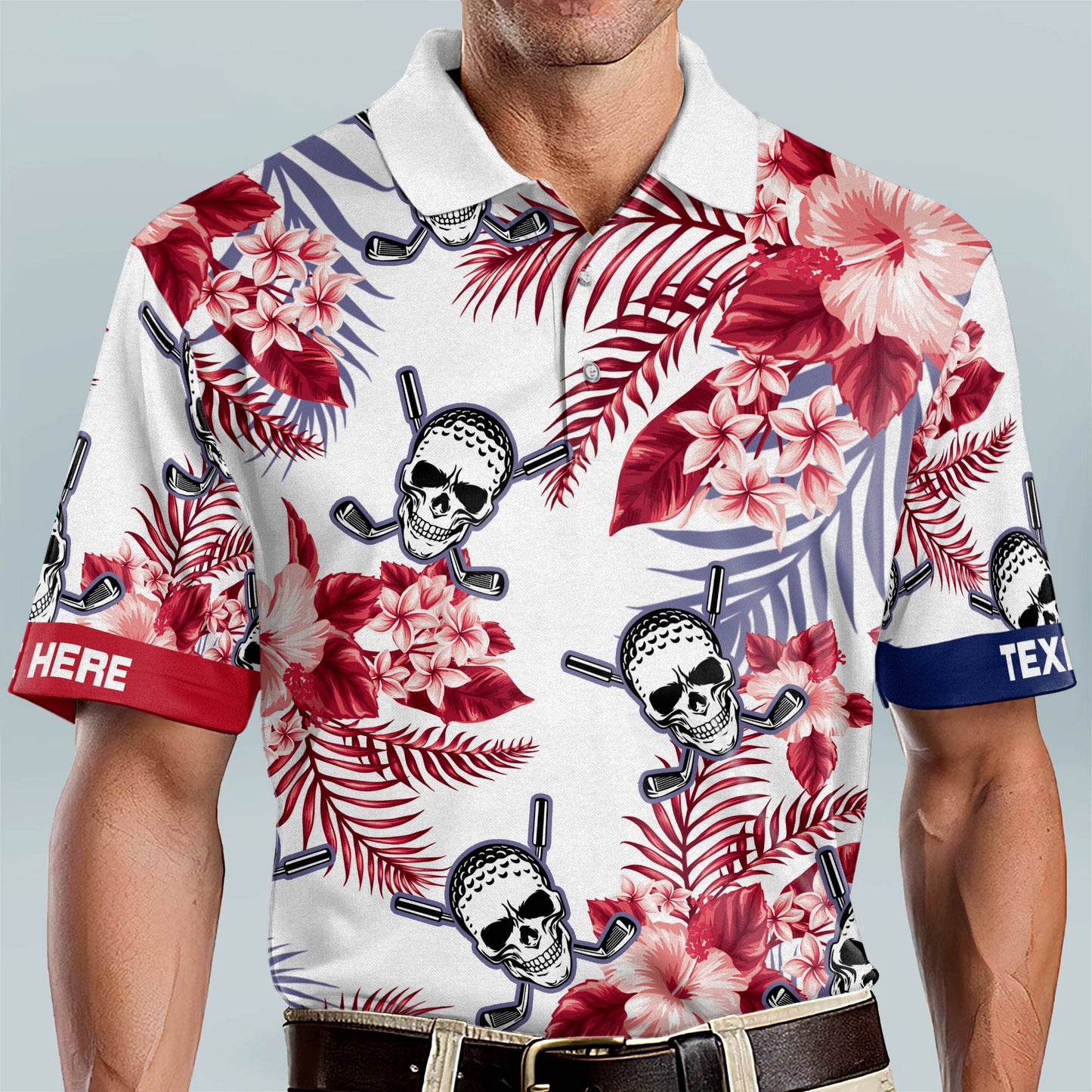 Texas Skull Floral Pattern Golf Polo Shirt GM0300