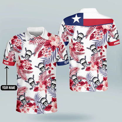 Texas Skull Floral Pattern Golf Polo Shirt GM0300