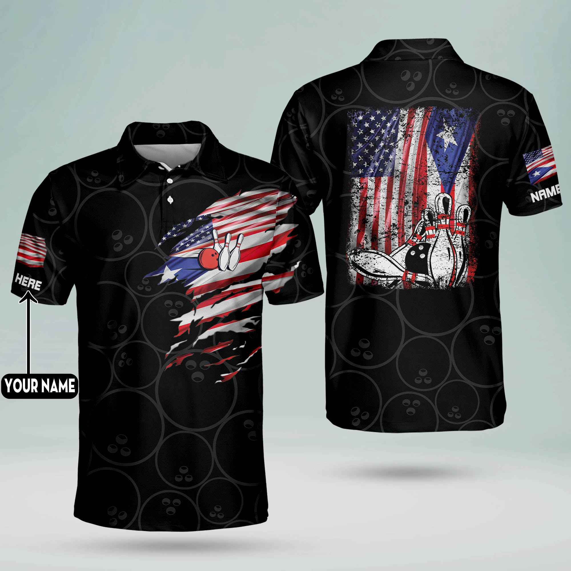 Custom Bowling Polo Shirts For Men And Women - American Flag Bowling ...