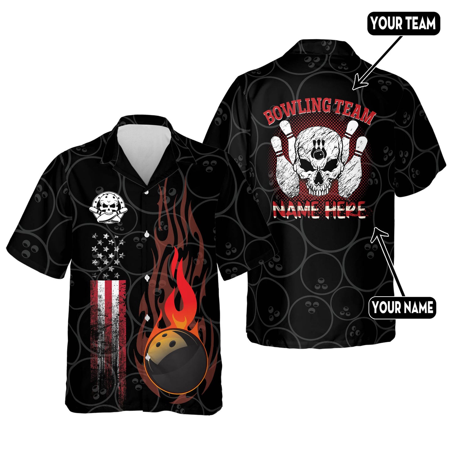 Funny Flame Skull Bowling Shirt HB0027