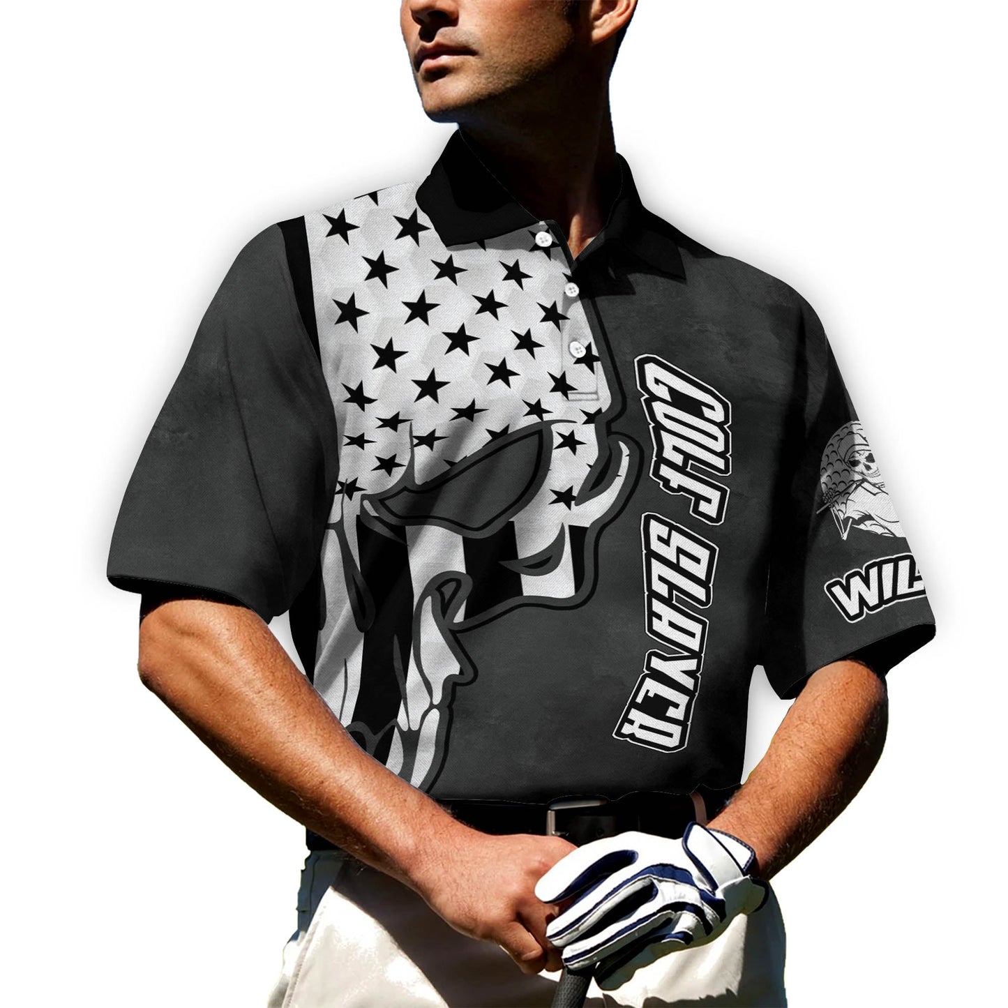 Skull Golf Slayer American Flag Golf Polo Shirt GM0177