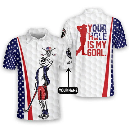 Your Hole is My Goal Tattoo Skull Golf Polo Shirt GM0012