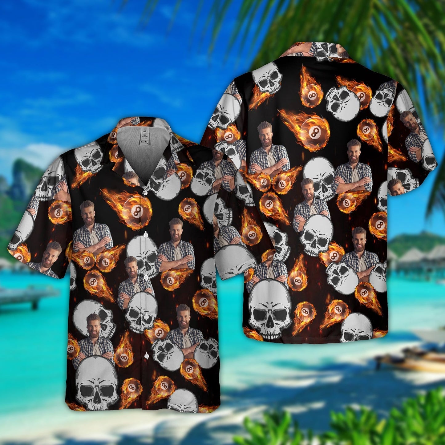 (Photo Inserted) Tendpins Billiard Skull Personalized Hawaiian Shirt - Father's Day Gift BIA0892