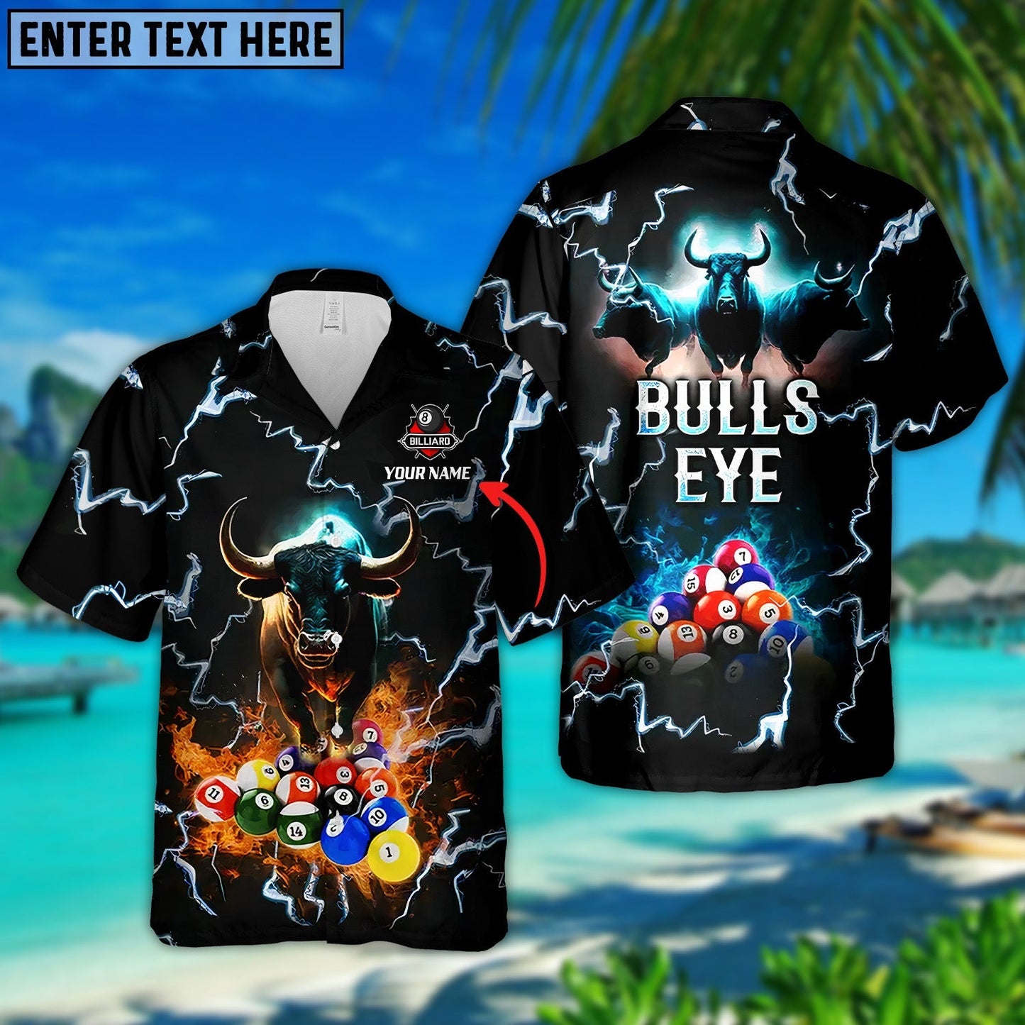 Tendpins Bulls Eye Billiard Team Pool 8 Ball Personalized Name Hawaiian Shirt BIA0135