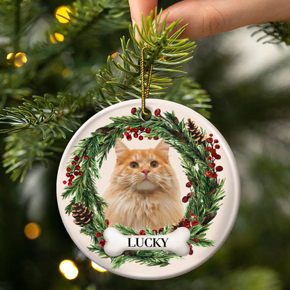 Custom Photo Lovely Pet Face - Christmas Gift For Pet Lovers, Pet Memorial - Personalized Circle Ceramic Ornament OW0002