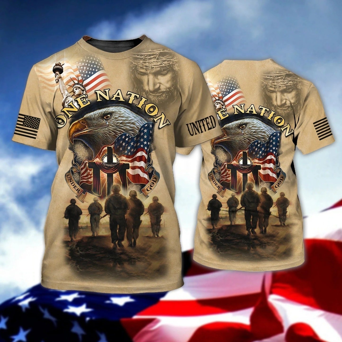 One Nation Under God 3D Tee Shirt, Veteran American Patriotic Full Print Shirt Hoodie, Independence Day 3D Hawaiian Shirts TO0222