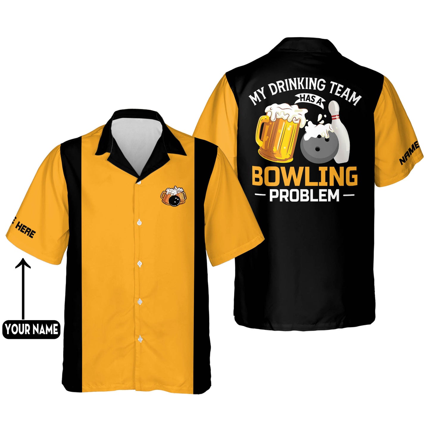 Custom My Drinking Team Has A Bowling Problem Beer Bowling Hawaiian Shirt For Men, Custom Funny Bowling Shirt HB0138