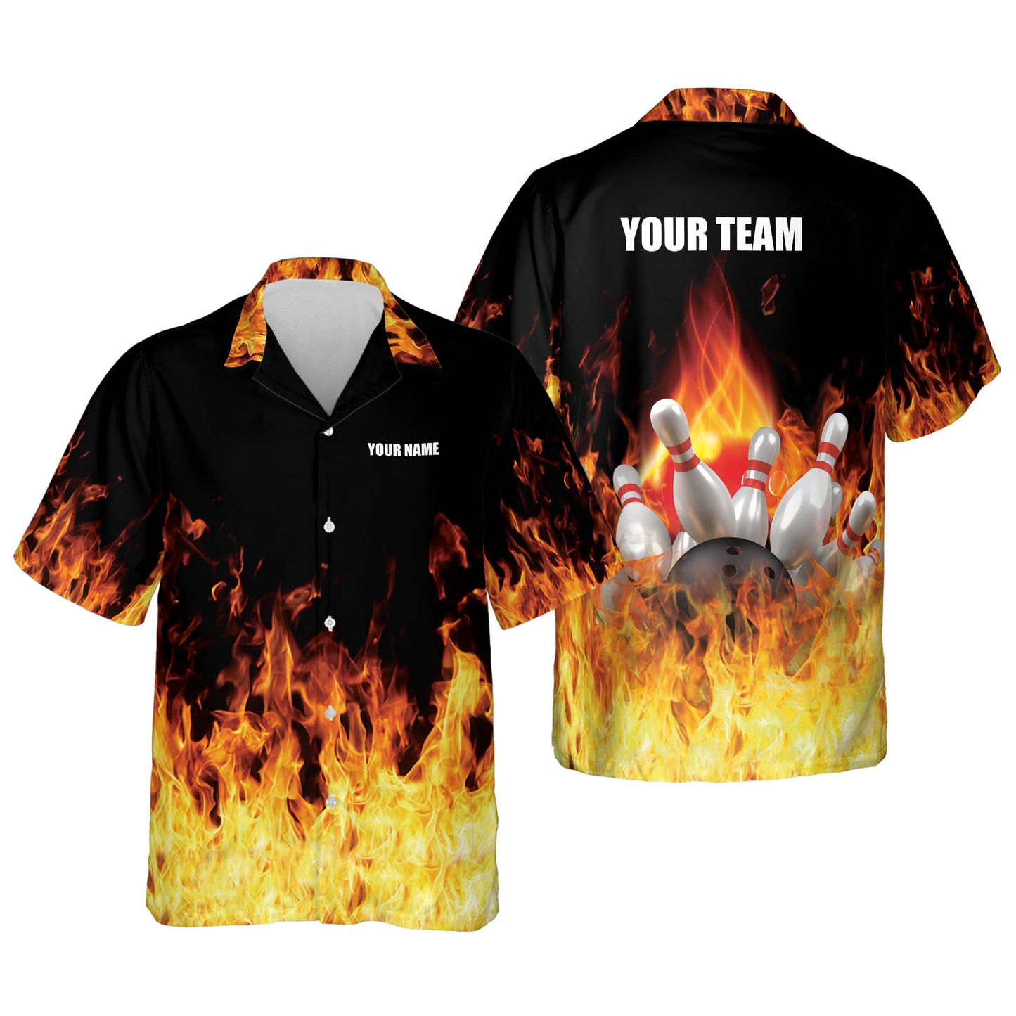 Custom Flame Bowling Hawaiian Shirt For Men, Custom Flame Bowling Team Shirt HB0010