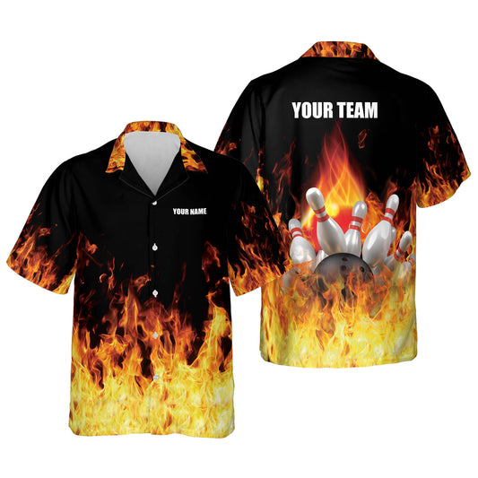 Custom Flame Bowling Hawaiian Shirt For Men, Custom Flame Bowling Team Shirt HB0010