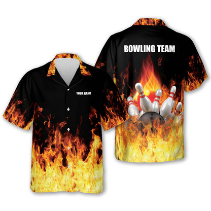 Custom Flame Bowling Hawaiian Shirt For Men, Custom Flame Bowling Team Shirt HB0010