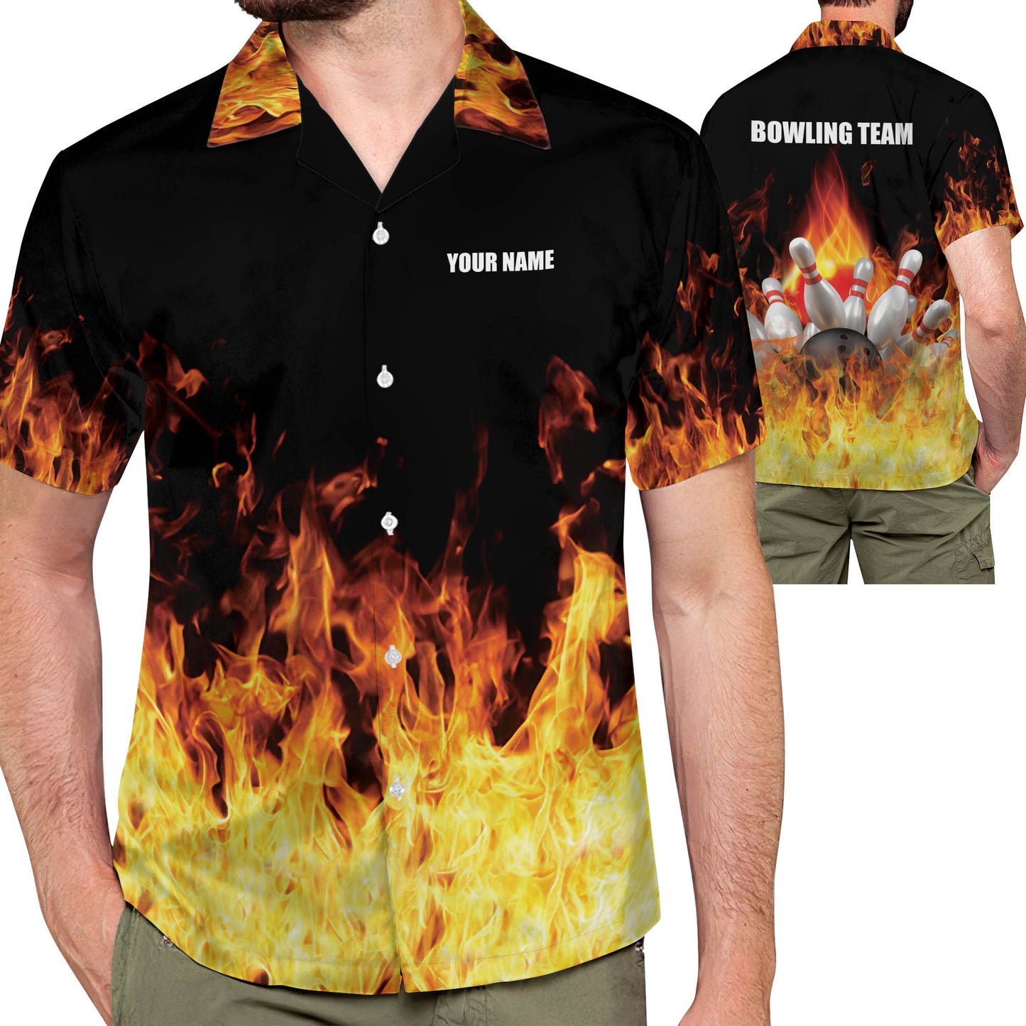 Custom Flame Bowling Hawaiian Shirt For Men, Custom Flame Bowling Team Shirt HB0010