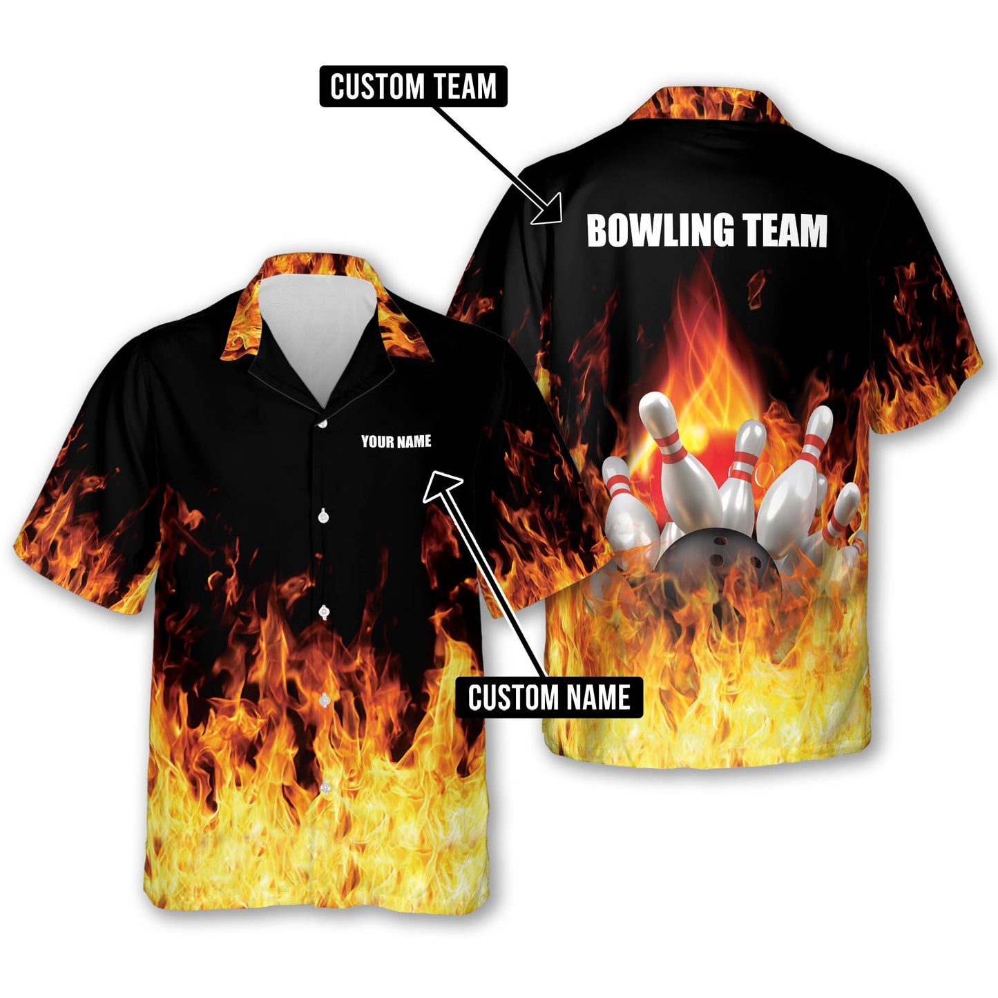 Custom Flame Bowling Hawaiian Shirt For Men, Custom Flame Bowling Team Shirt HB0010