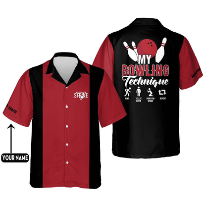 Custom My Bowling Technique Bowling Hawaiian Shirt For Men, Custom Black And Red Bowling Shirt Funny HB0088