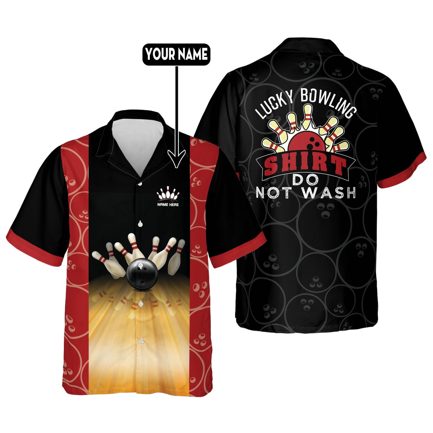 Custom Lucky Bowling Shirt Do Not Wash Bowling Hawaiian Shirt For Men, Custom Funny Black Bowling Shirt HB0041