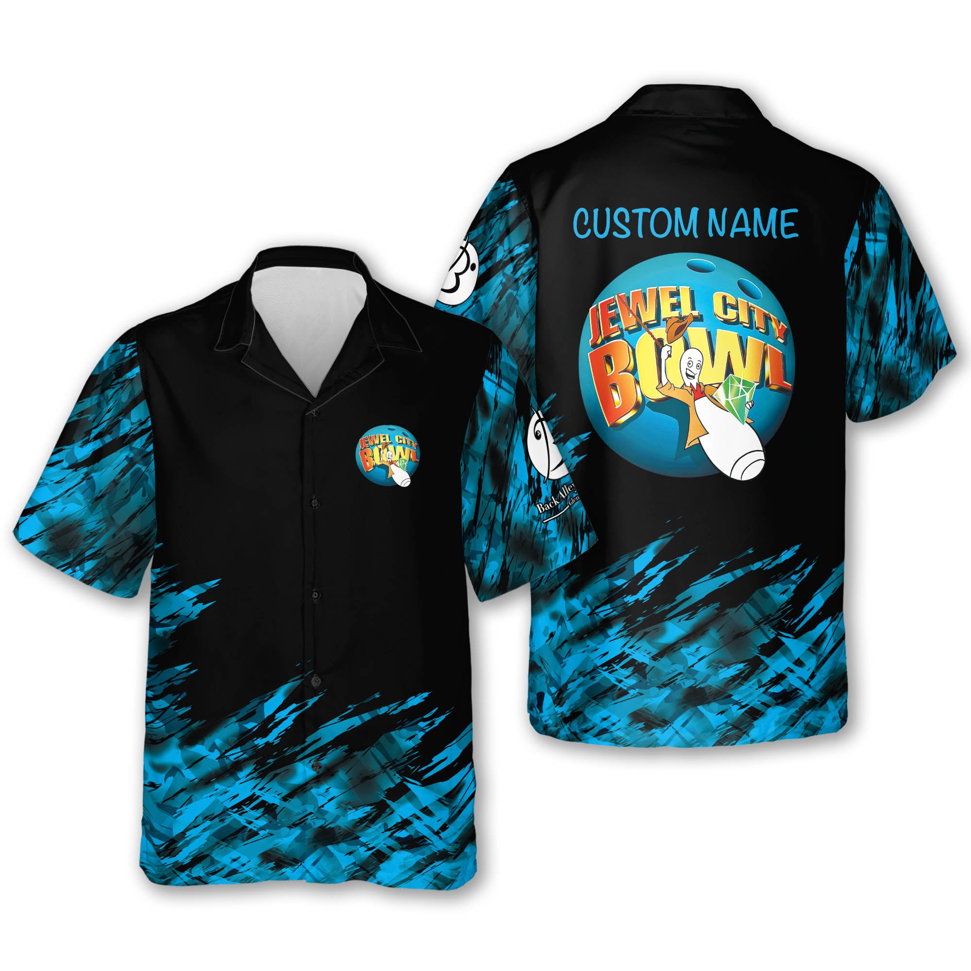 Blue Camo Hawaiian Bowling Shirt For Men Women, Custom Team Name