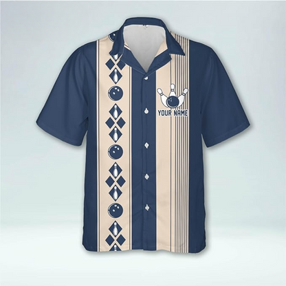 Custom Blue Vintage Bowling Hawaiian Shirt For Men, Custom Vintage Bowling Team Shirt HB0170