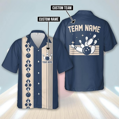 Custom Blue Vintage Bowling Hawaiian Shirt For Men, Custom Vintage Bowling Team Shirt HB0170