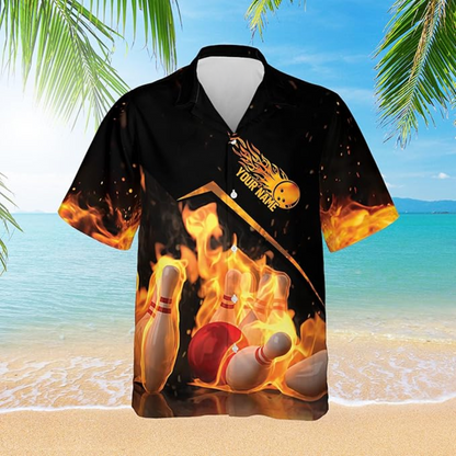 Custom My Balls Are On Fire Bowling Hawaiian Shirt For Men, Custom Funny Bowling Shirt Flame BZ0111