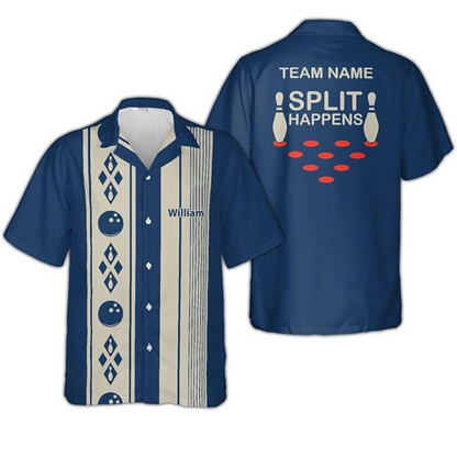 Custom Split Happens Bowling Hawaiian Shirt For Men And Women, Custom Funny Bowling Team Shirts Vintage BZ0113