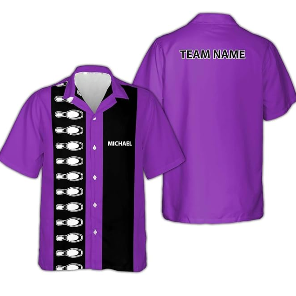 Custom Vintage Bowling Hawaiian Shirt For Men Women, Custom Vintage Purple Bowling Team Shirts BZ0116