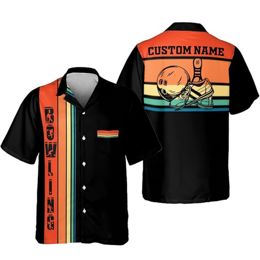 Custom Vintage Bowling Hawaiian Shirt For Men And Women, Custom Vintage Sunset Black Bowling Shirt BZ0117