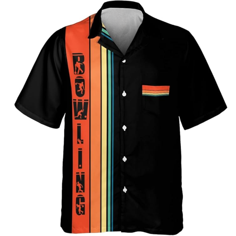 Custom Vintage Bowling Hawaiian Shirt For Men And Women, Custom Vintage Sunset Black Bowling Shirt BZ0117