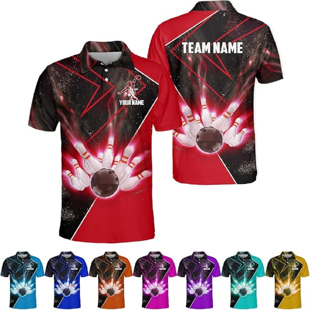 Custom Black And Red Team Bowling Polo Shirt For Men, Custom Bowling Shirt BZ0124