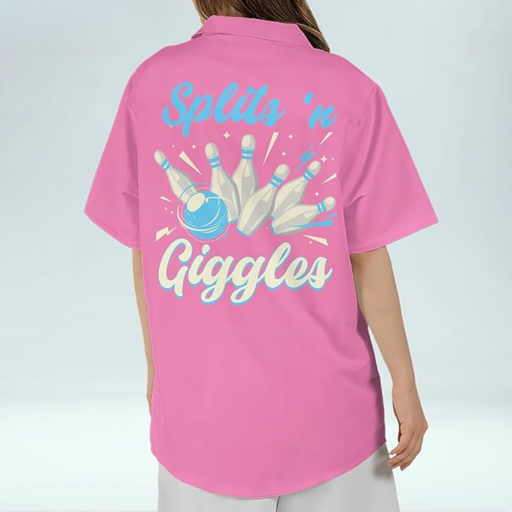 Custom Splits'n Giggles Bowling Hawaiian Shirt For Women, Custom Funny Pink Bowling Shirt HW0179