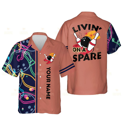 Custom Livin' On A Spare Bowling Hawaiian Shirt For Men And Women, Custom Funny Yellow Bowling Shirt BE0019