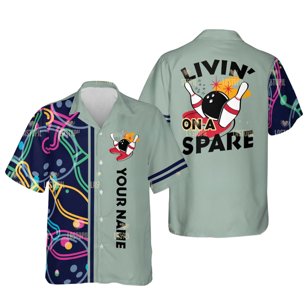 Custom Livin' On A Spare Bowling Hawaiian Shirt For Men And Women, Custom Funny Yellow Bowling Shirt BE0019