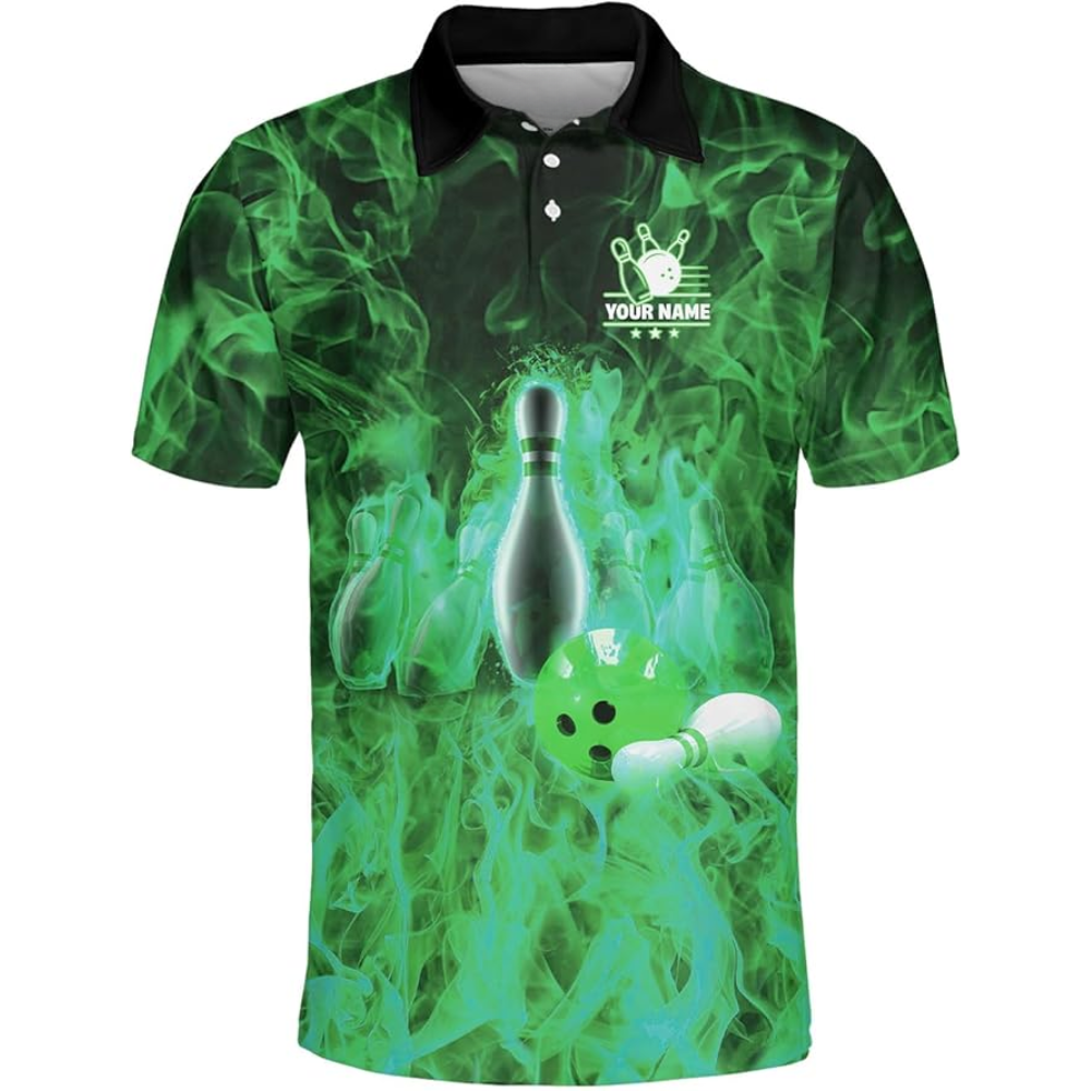 Custom Flame Bowling Polo Shirt For Men, Custom Flame Bowling Team Shirts BZ0132