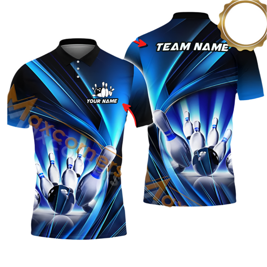 Custom Team Blue Bowling Polo Shirt For Men, Custom Team Bowling Shirt BA0005