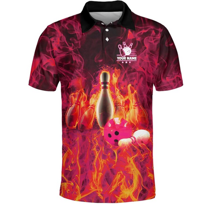 Custom Flame Bowling Polo Shirt For Men, Custom Flame Bowling Team Shirts BZ0132