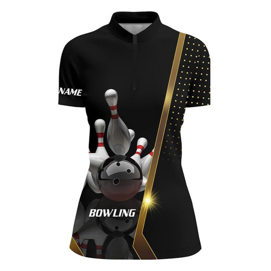 Custom Womens Bowling Jerseys, Custom Womens Bowling Shirt, Custom Black Bowling Jersey For Women BZ0011