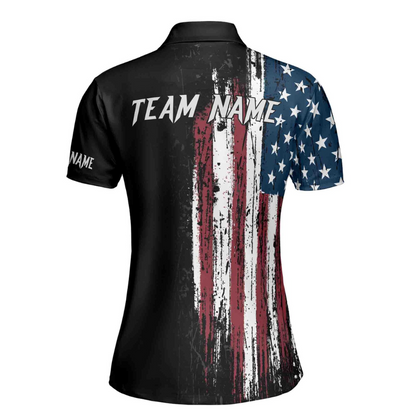 Custom American Flag Bowling Polo Shirt For Women, Custom Patriotic Women Bowling Team Shirts BE0048