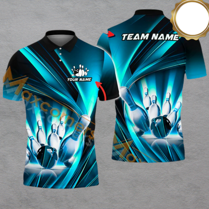 Custom Team Blue Bowling Polo Shirt For Men, Custom Team Bowling Shirt BA0005