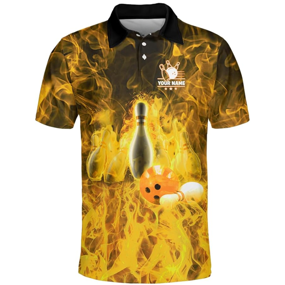 Custom Flame Bowling Polo Shirt For Men, Custom Flame Bowling Team Shirts BZ0132