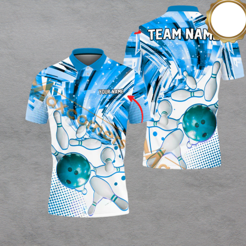 Custom Team White And Blue Bowling Polo Shirt For Men, Custom Bowling Shirt BA0017