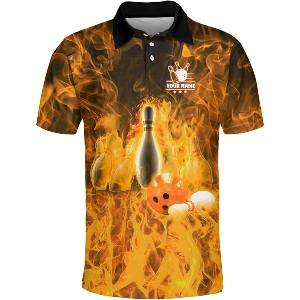 Custom Flame Bowling Polo Shirt For Men, Custom Flame Bowling Team Shirts BZ0132