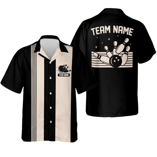 Custom Black Vintage Bowling Hawaiian Shirt For Men, Custom Vintage Bowling Team Shirts BE0047