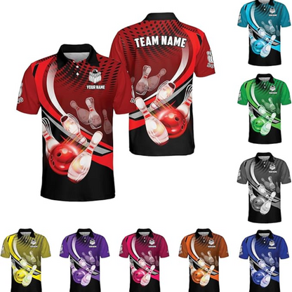 Custom Black and Red Team Bowling Polo Shirt For Men, Custom Bowling Shirt BZ0125