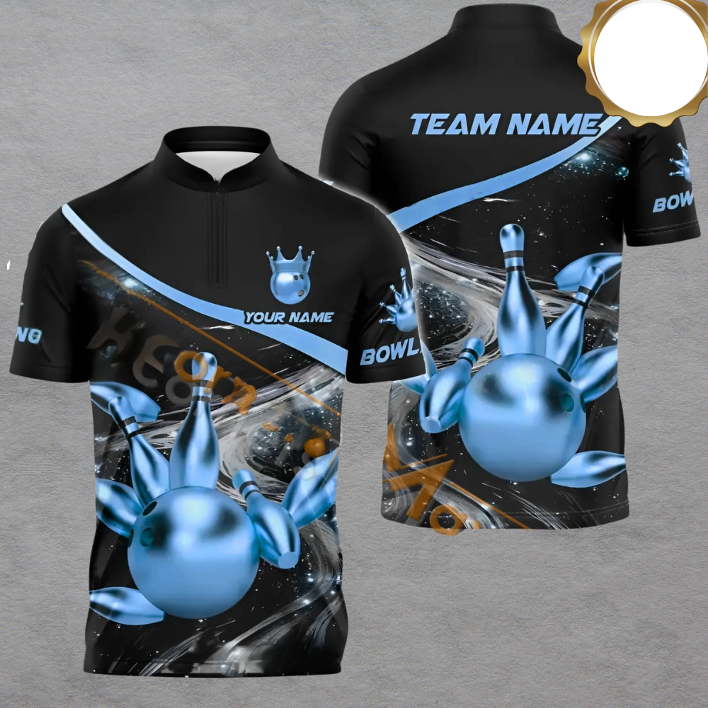 Custom Team Black And Blue Jersey Shirt For Men, Custom Team Bowling Shirt BA0011