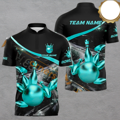 Custom Team Black And Blue Jersey Shirt For Men, Custom Team Bowling Shirt BA0011