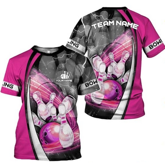 Custom Pink Team Bowling T Shirt For Men and Women, Custom Bowling Shirt BZ0027