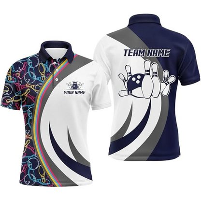 Custom Team White And Blue Bowling Polo Shirt Women, Custom Bowling Shirt BZ0028