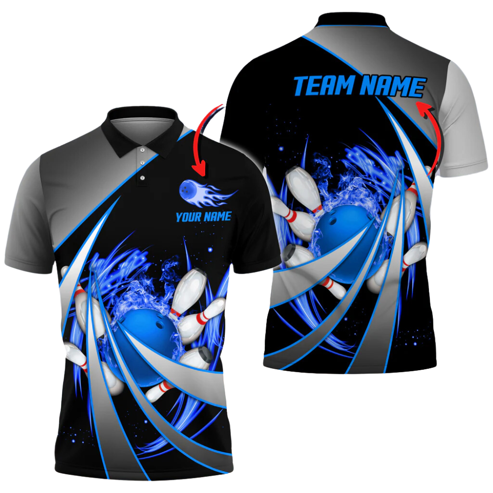 Custom Flame Bowling Polo Shirt For Men, Custom Flame Bowling Team Shirts BA0031