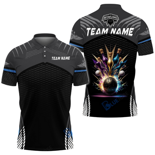 Custom Team Black Bowling Polo Shirt For Men, Custom Bowling Shirt BE0040