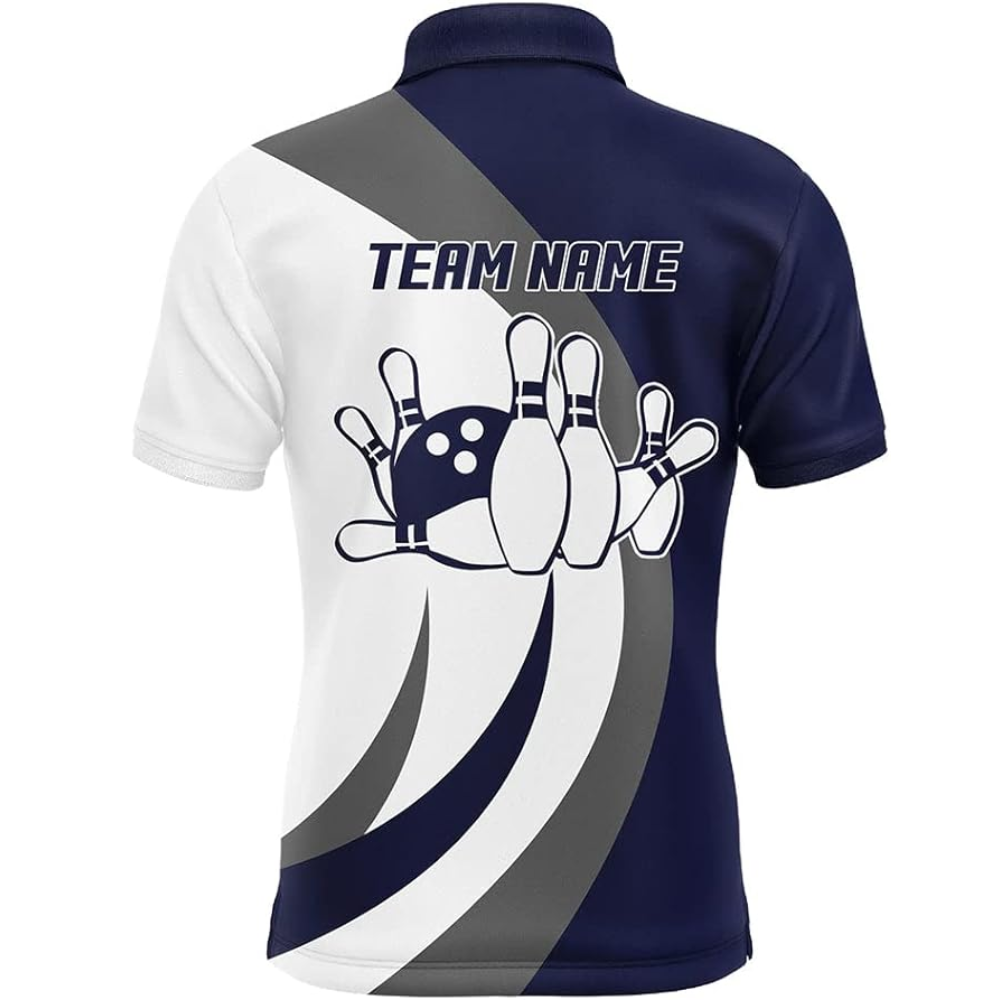 Custom Team White And Blue Bowling Polo Shirt Women, Custom Bowling Shirt BZ0028